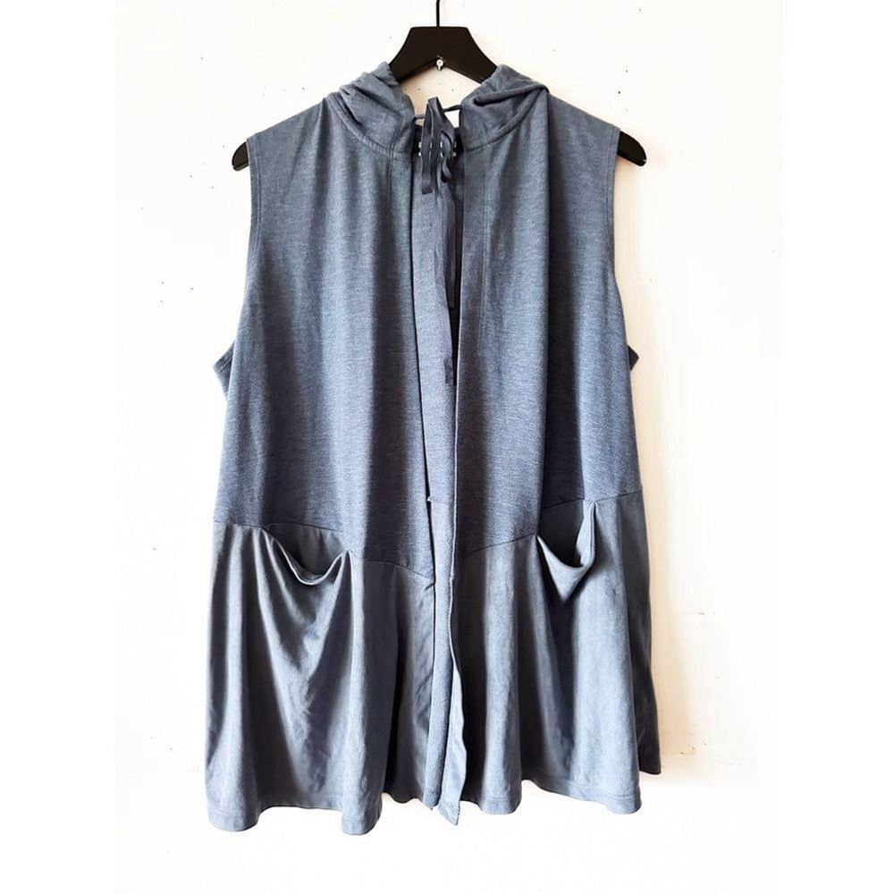LOGO Lounge Blue Open Front Sleeveless Tunic Tank Vest w/ Pockets L